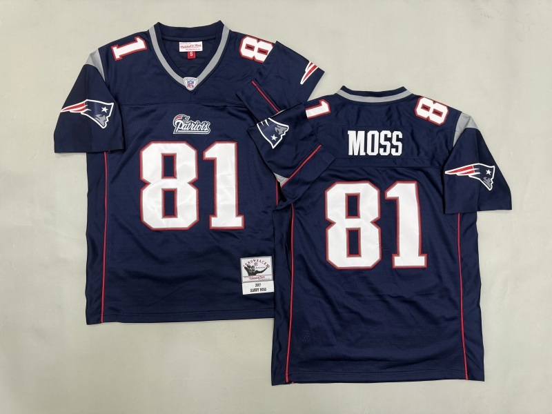 Men 2025 New England Patriots #81 Moss blue Throwback Limited NFL Jersey style 002